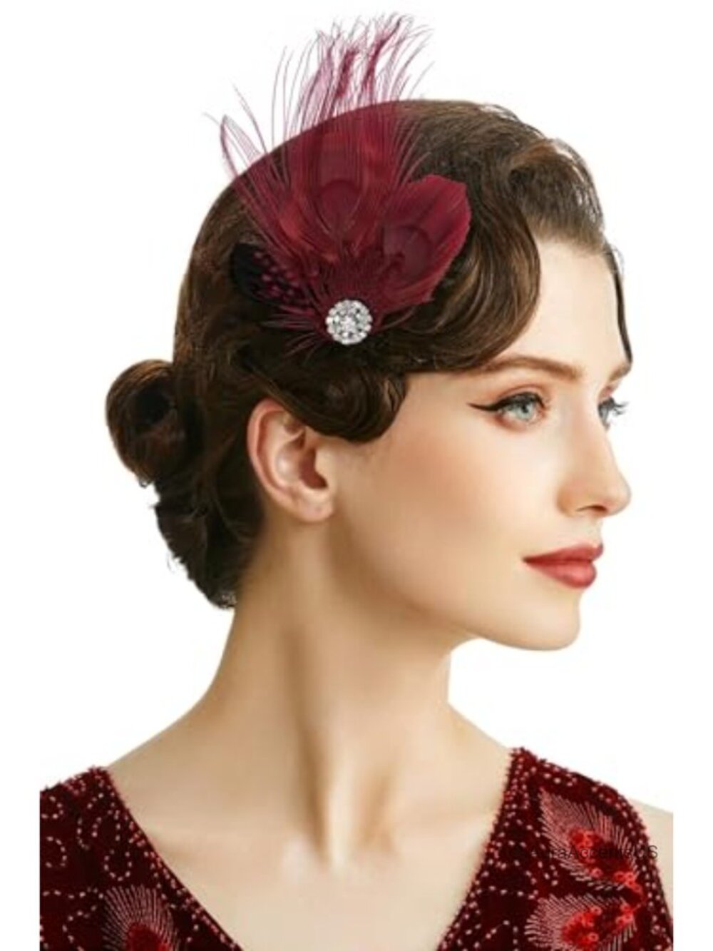 Peacock Feather Rhinestone Hair Clip Fascinator 1920s Flapper